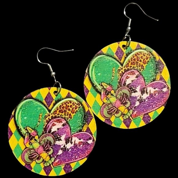 New Orleans Mardi Gras Dangle Drop Earrings in Stock ⚜️💜💚💛 - Picture 15 of 16